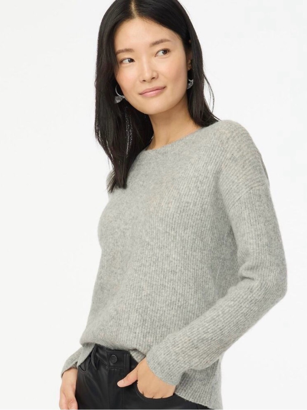 NWT $98 J.Crew Women’s Ribbed Boyfriend Crewneck Sweater Extra Soft Yarn XS Grey